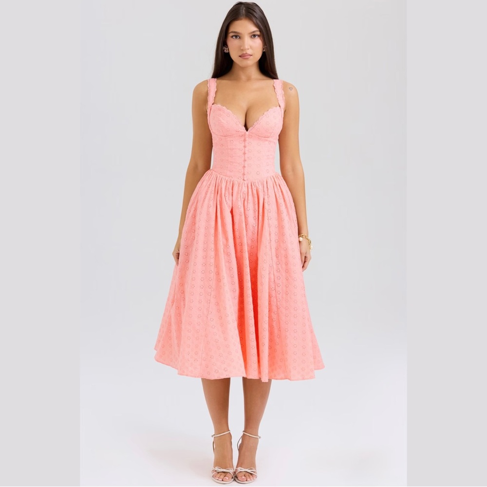 NWT HOCB Adalyn Peach Broderie Anglais Midi Sundress (Small) - Picture 2 of 9